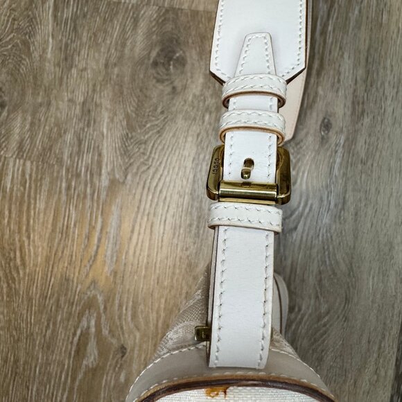 GUCCI- White Vintage Zip Shoulder Bag GG Canvas with Leather - Picture 4 of 13